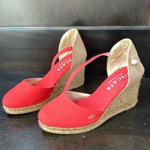 Scala Women's Red Espadrille Wedge Sandals